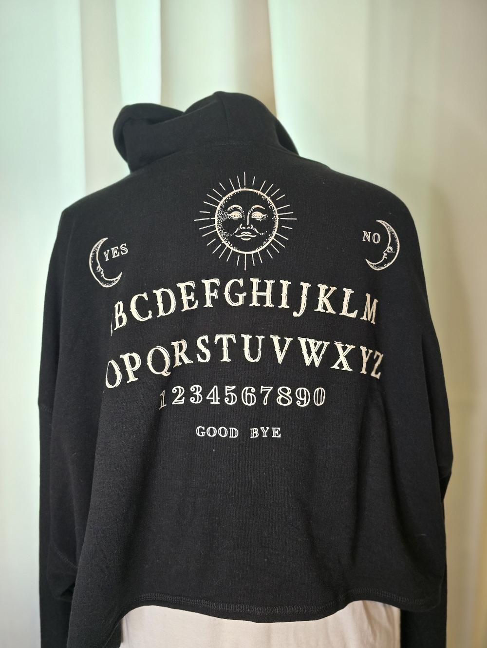 Ouija Black Graphic Hooded Crop Sweatshirt